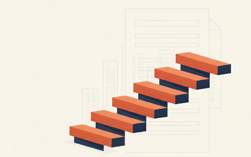 Abstract step shapes and document outline representing business setup stages in the UAE