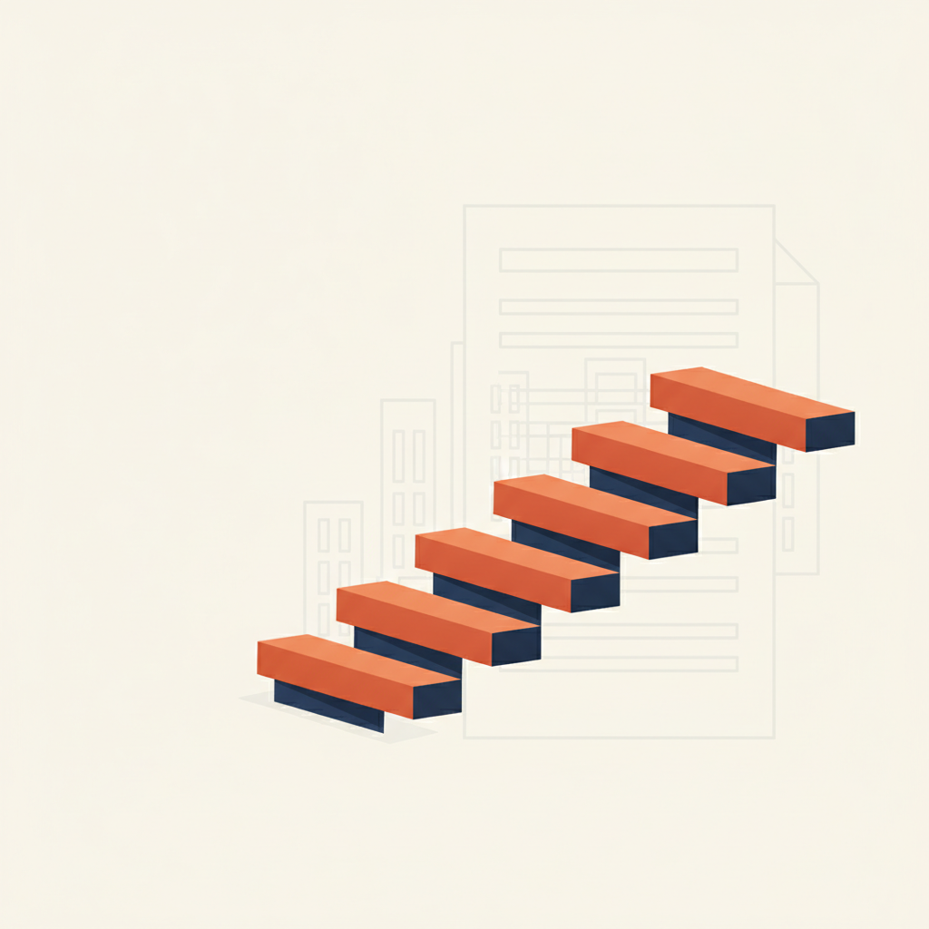 Abstract step shapes and document outline representing business setup stages in the UAE